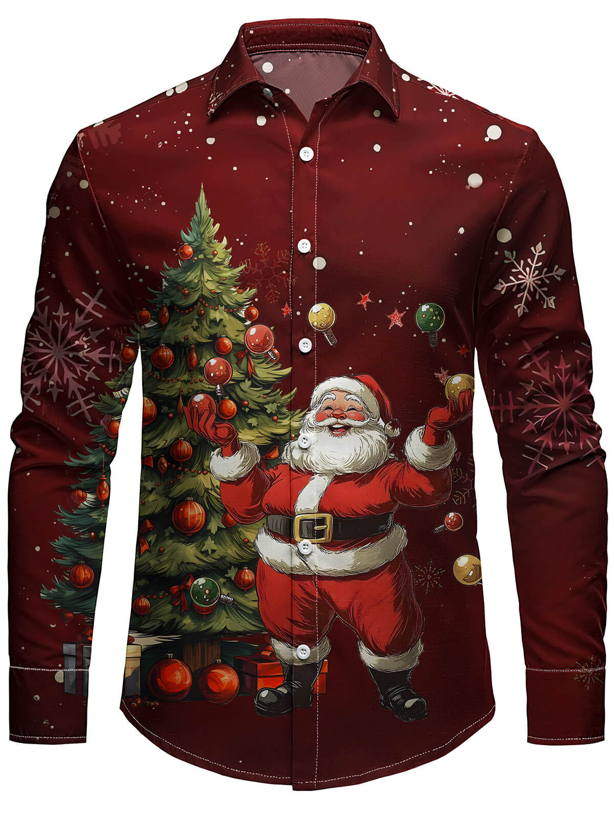 Chemise de Noël à manches longues – Motifs sapin et Père Noël