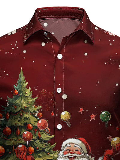 Chemise de Noël à manches longues – Motifs sapin et Père Noël
