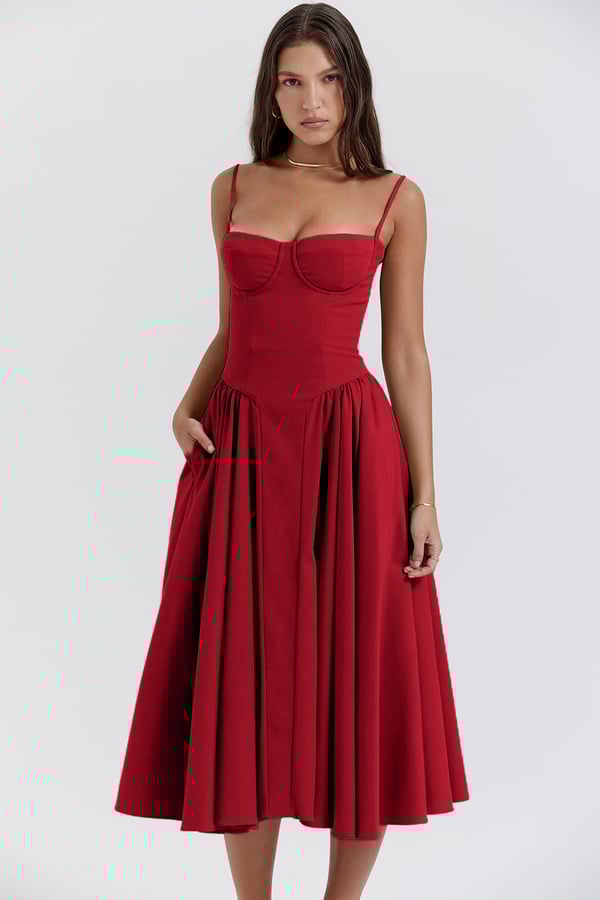 Sigrid™ | Robe bustier sans manches longueur midi