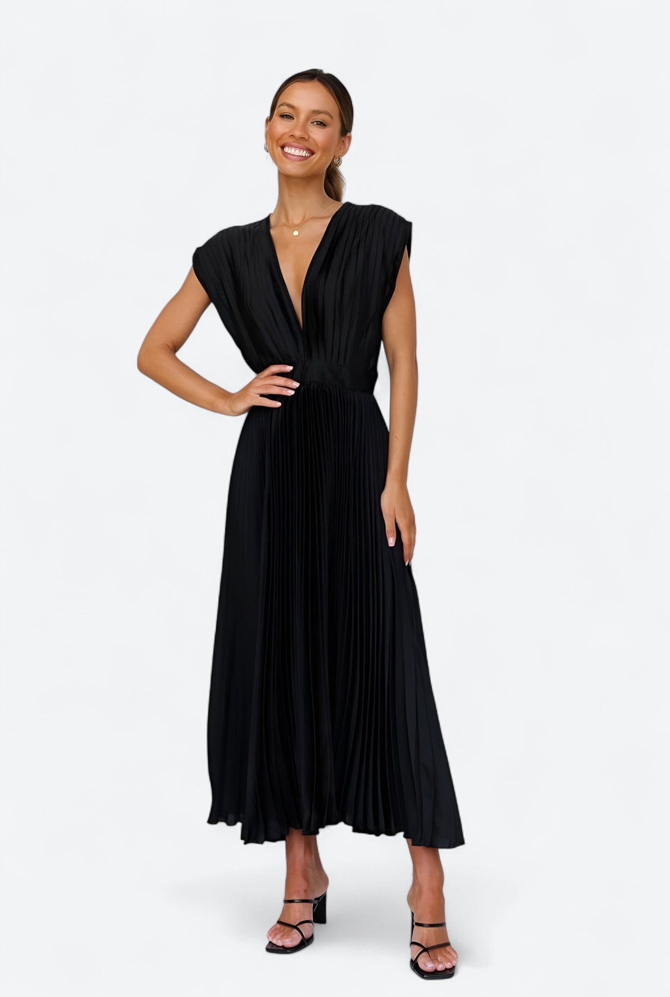 Selina | Robe sans manches avec plis et fermeture éclair