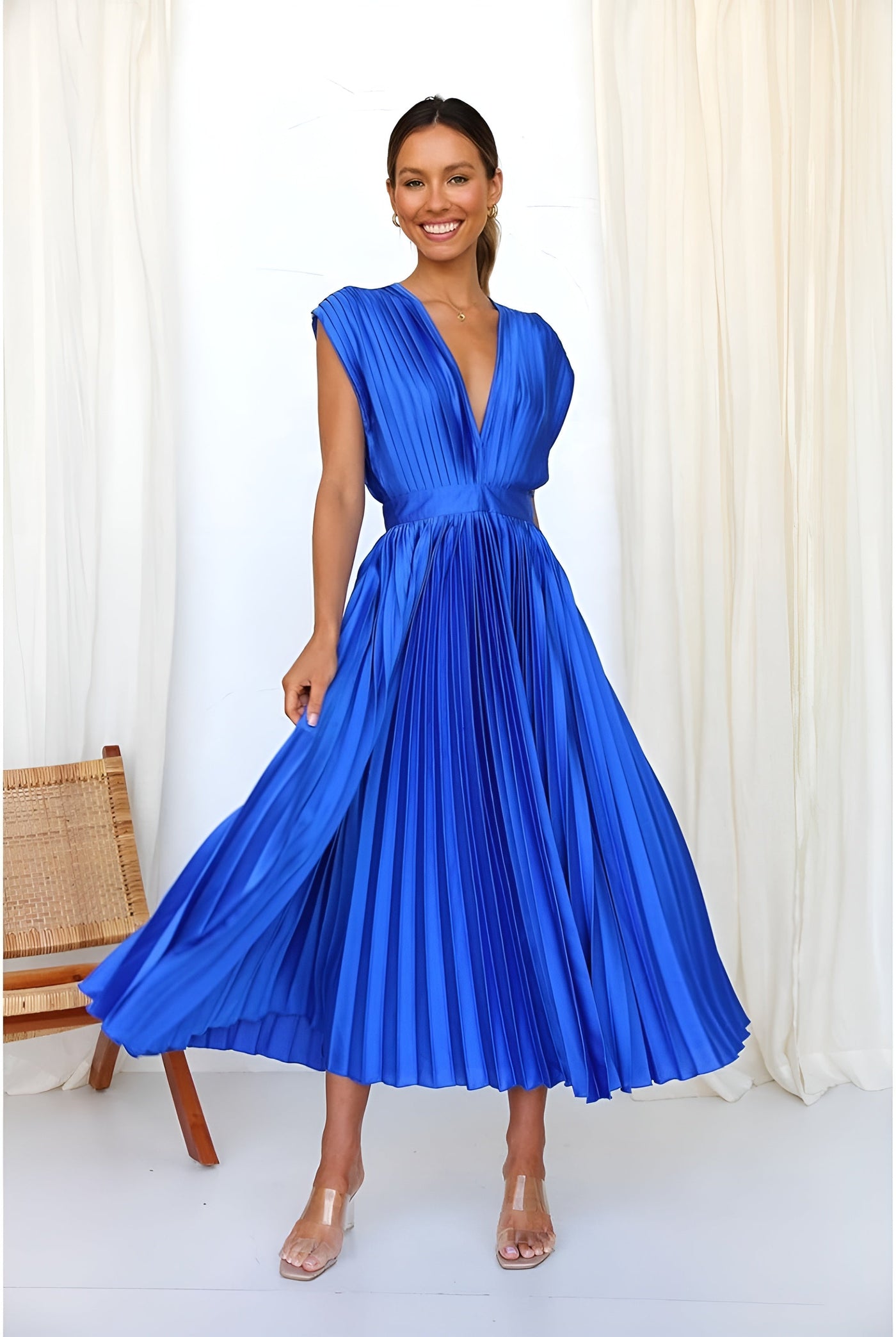 Selina™ | Robe sans manches avec plis et fermeture éclair