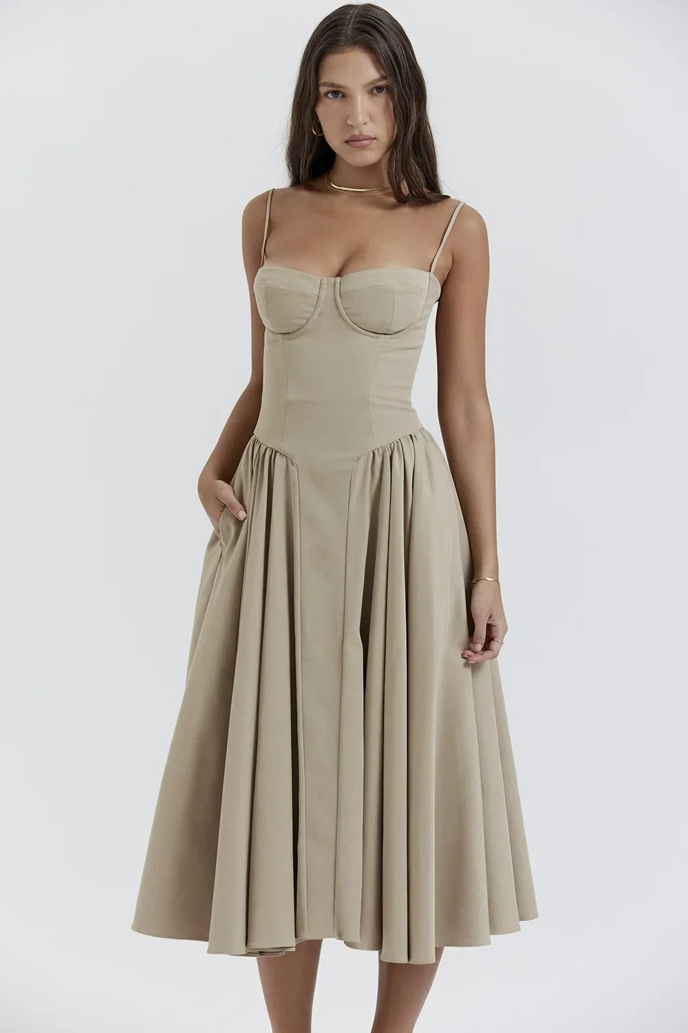 Sigrid™ | Robe bustier sans manches longueur midi