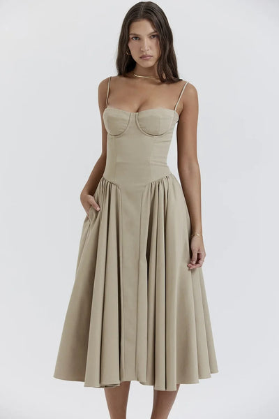 Sigrid™ | Robe bustier sans manches longueur midi