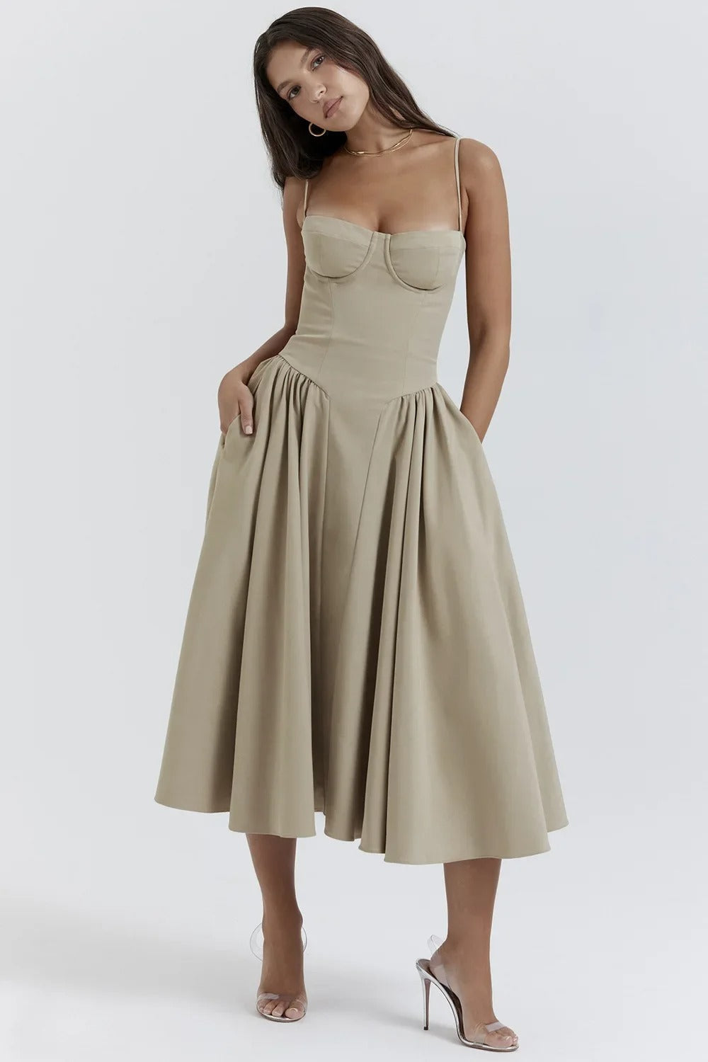 Sigrid™ | Robe bustier sans manches longueur midi