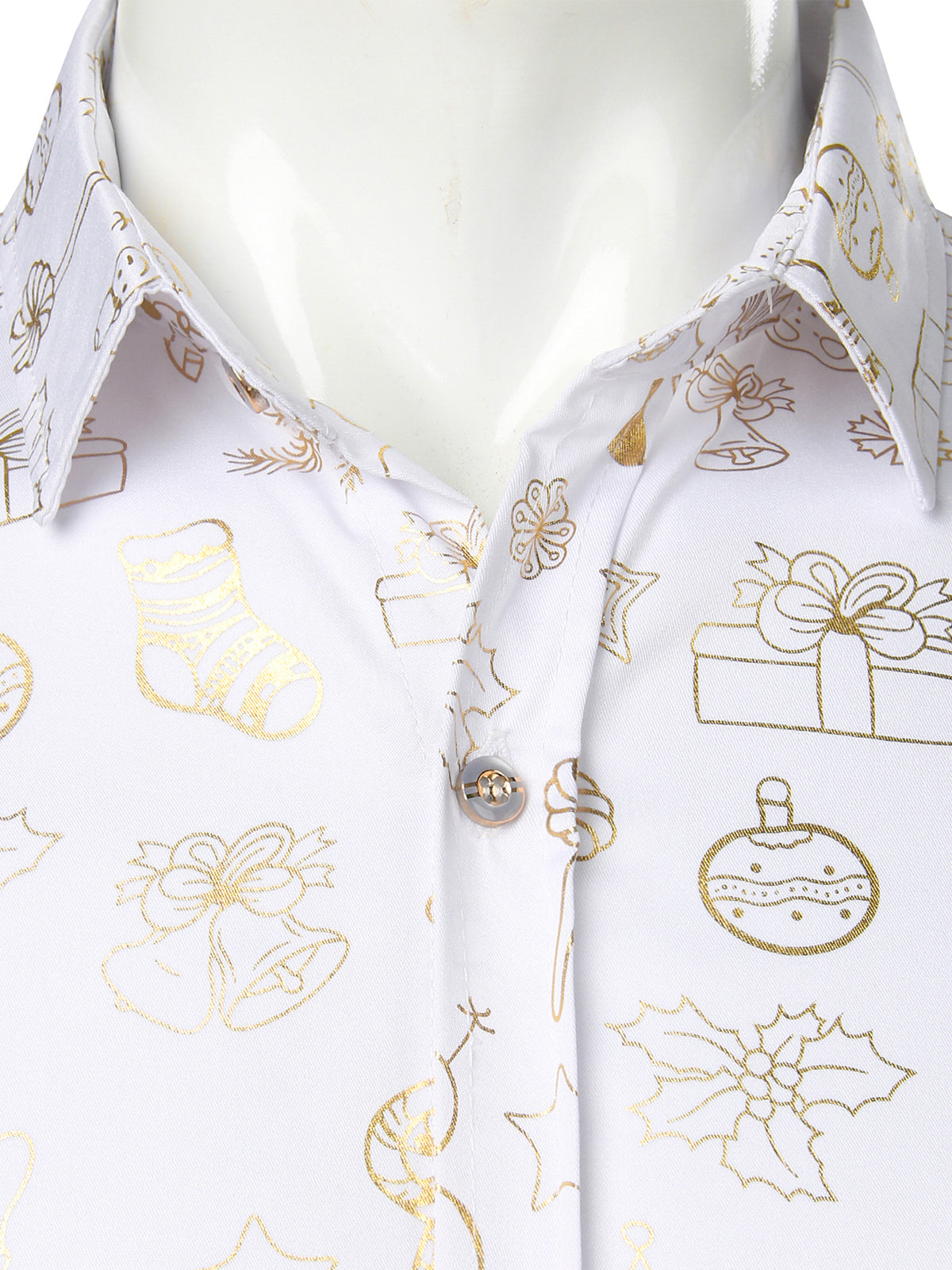 Chemise blanche brillante à manches longues – Spéciale Noël