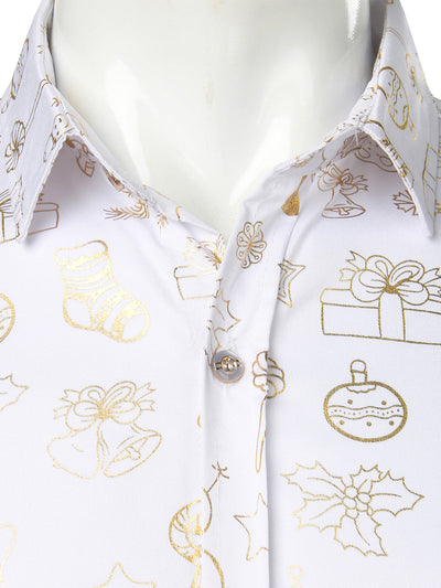 Chemise blanche brillante à manches longues – Spéciale Noël