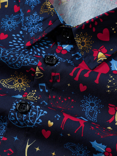 Chemise bleu à manches longues en coton – Spéciale Noël