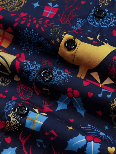 Chemise bleu à manches longues en coton – Spéciale Noël