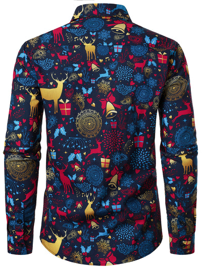 Chemise bleu à manches longues en coton – Spéciale Noël