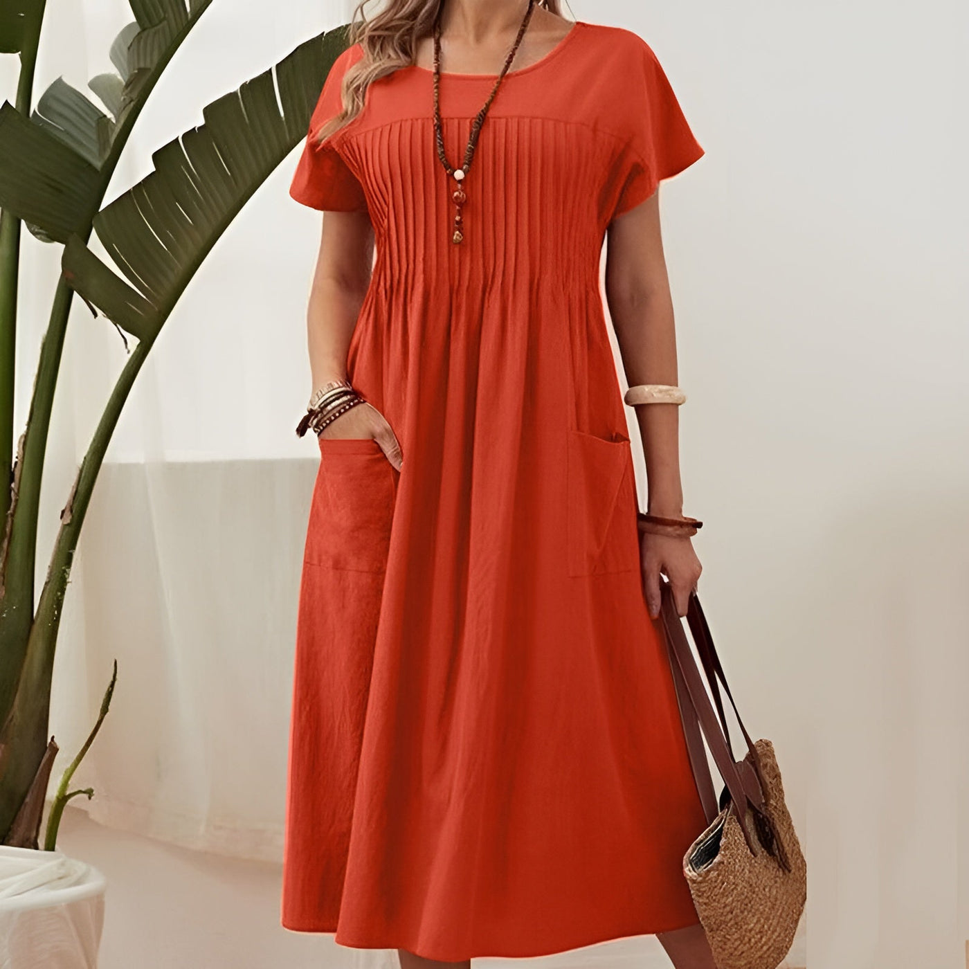 Berget™ | Robe midi plissée avec poches