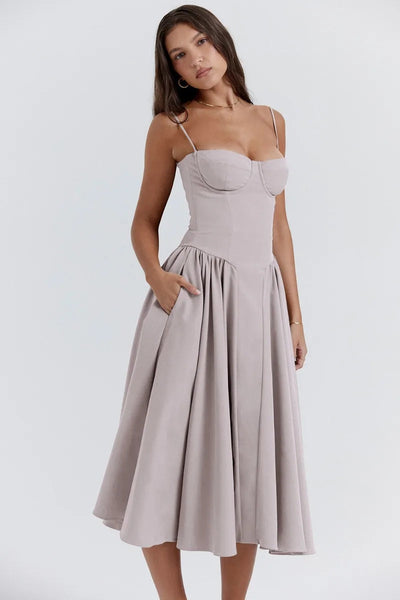 Sigrid™ | Robe bustier sans manches longueur midi
