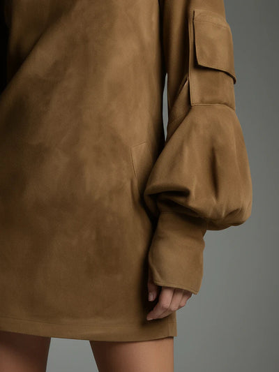 Ariane | Mini-Robe Ample en Suédine à Col Montant