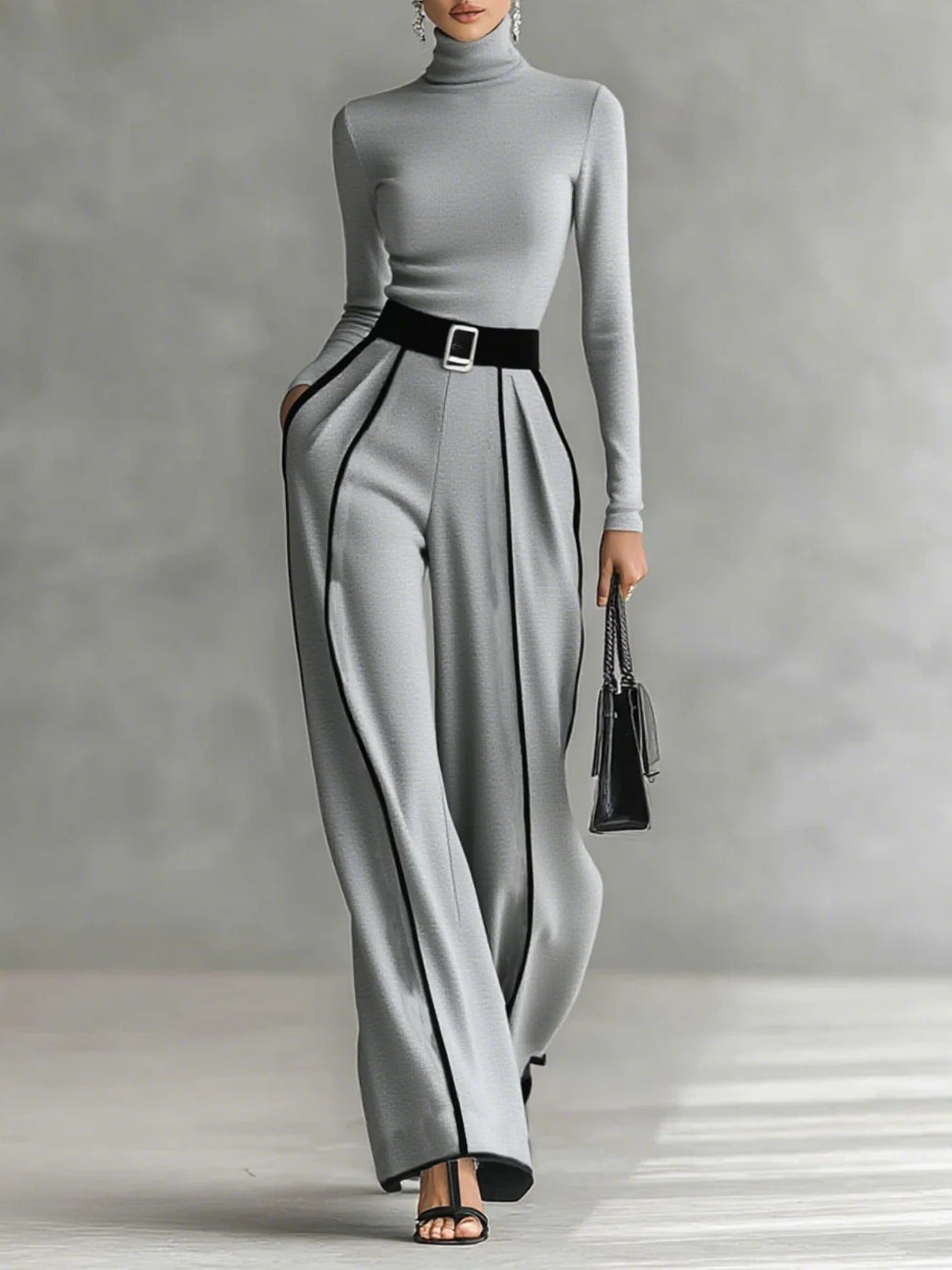Céline | Ensemble Chic à Col Montant & Pantalon Large