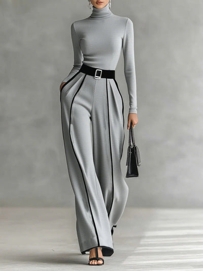 Céline | Ensemble Chic à Col Montant & Pantalon Large