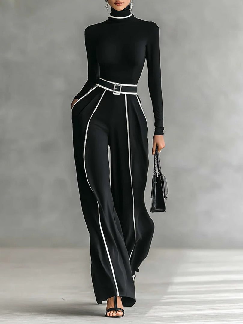 Céline | Ensemble Chic à Col Montant & Pantalon Large