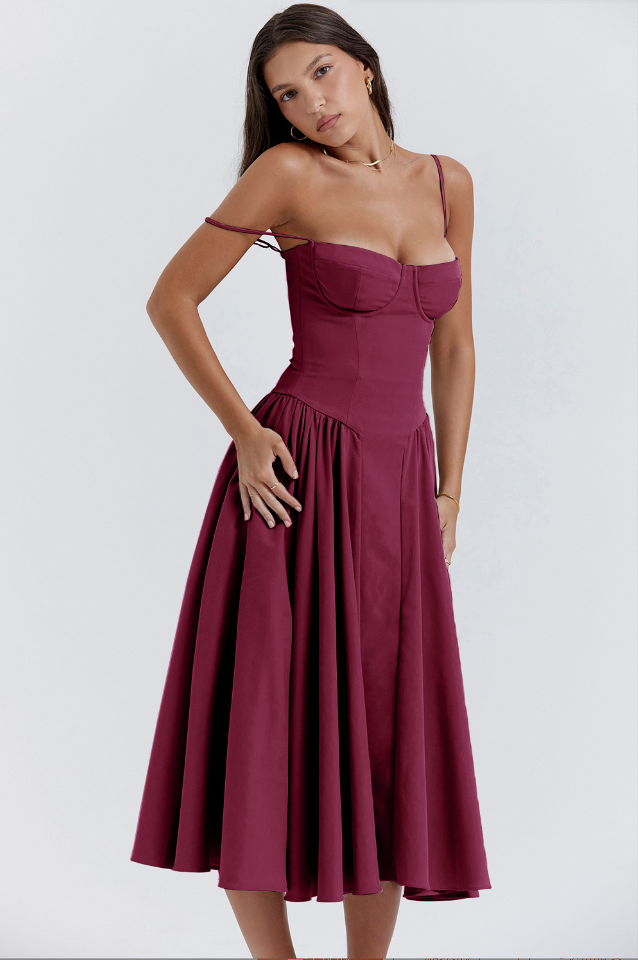 Sigrid™ | Robe bustier sans manches longueur midi