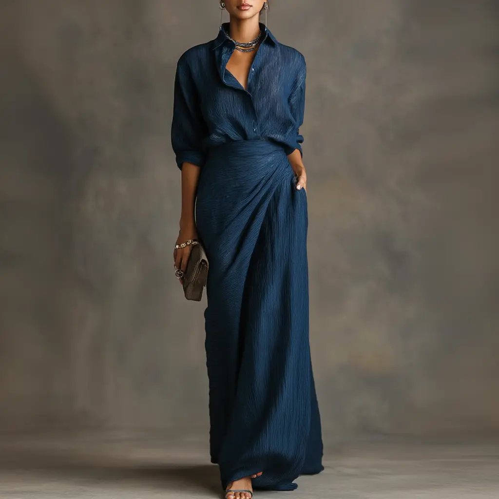 Angélique | Ensemble Élégant Chemise & Jupe Longue