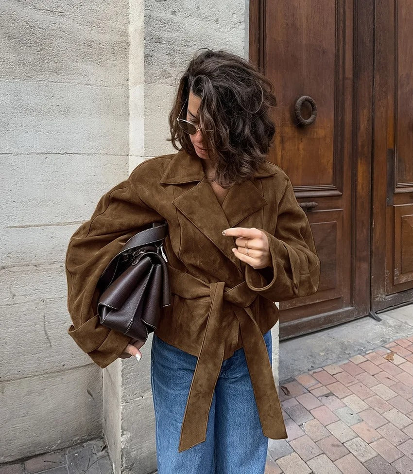 Claire™ | Manteau vintage en suédine à lacets