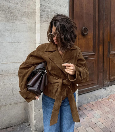 Claire™ | Manteau vintage en suédine à lacets
