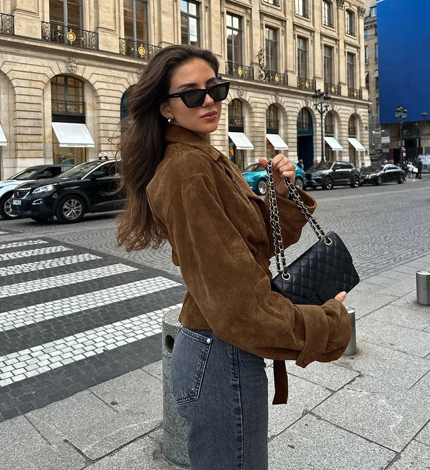 Claire™ | Manteau vintage en suédine à lacets