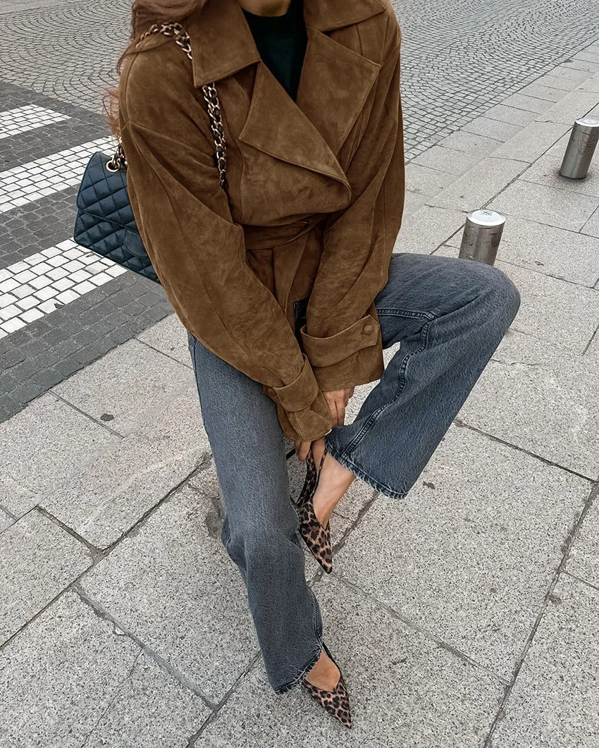 Claire™ | Manteau vintage en suédine à lacets