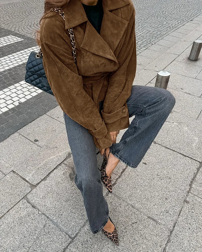 Claire™ | Manteau vintage en suédine à lacets